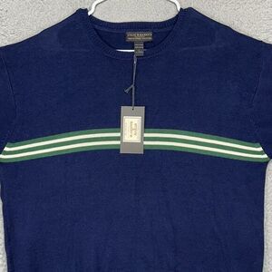 Steve Barrys Crew Neck Sweater Adult Large Navy 2 Striped Pullover Knit Mens NEW